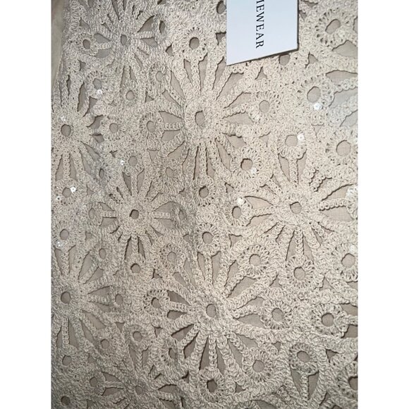 Anniewear Beige Puff Sleeve Crochet Overlay Top With Sequins Womens S - Picture 4 of 7